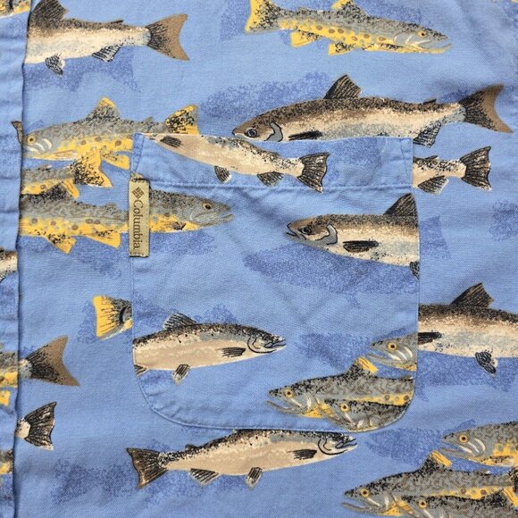 Columbia Shirt Mens XL/2XL Blue Button Down Fish All Over Print Outdoors Fishing - Picture 3 of 7
